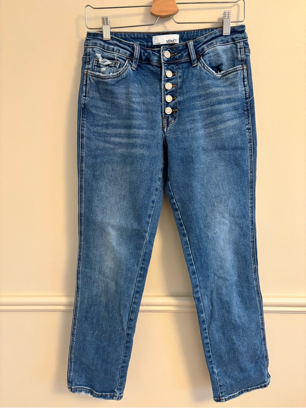 Vervet Women’s Medium Blue Boyfriend Jeans with Button Fly